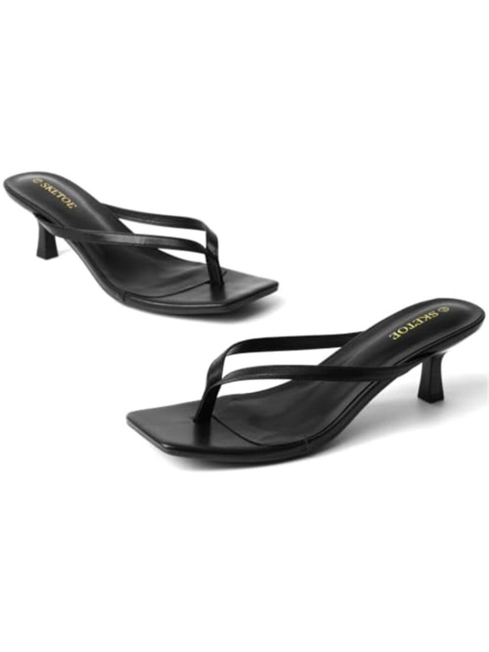 Women's Kitten Heel Thong Sandals Square Toe Flip Flop Heels Dressy Summer Shoe - Picture 5 of 7